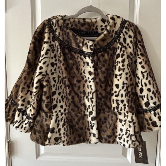 Terry Lewis Luxuries Vintage M Cheetah Animal Print Faux Fur NWT Peplum Coat - Picture 1 of 16